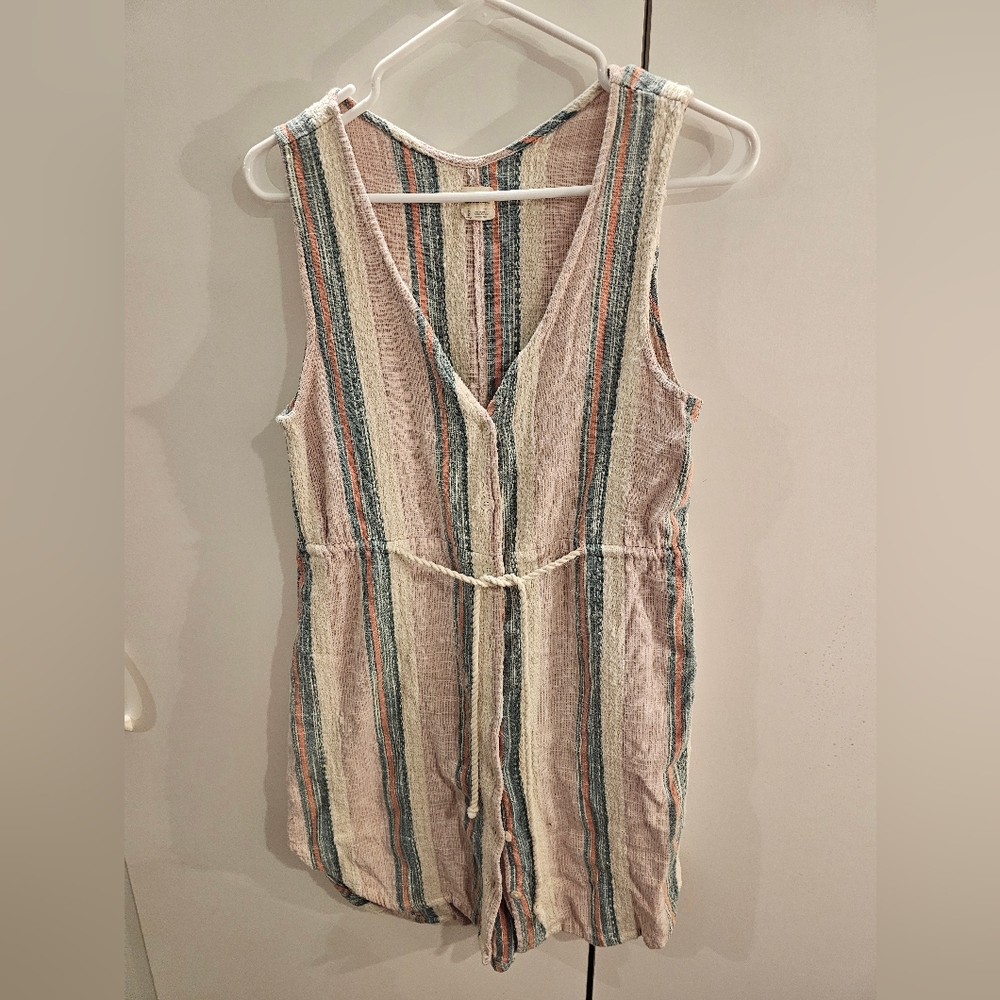 Oneill Womans Small Tan/Green Striped Beach Cover Up